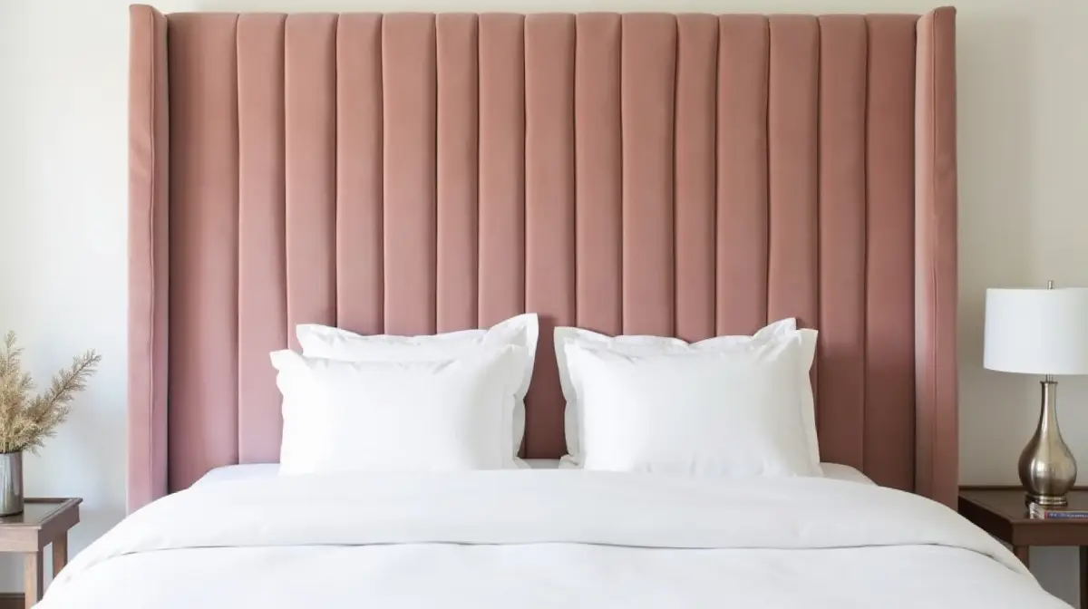 ausgefallenes deckenhohes und gepolstertes kopfteil in samt als blickfang