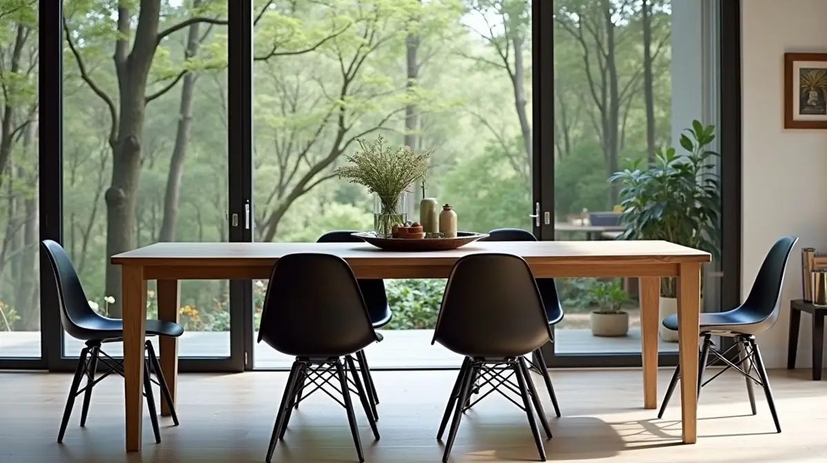 esstisch aus massiver eiche kombiniert mit schwarzen metallst hlen