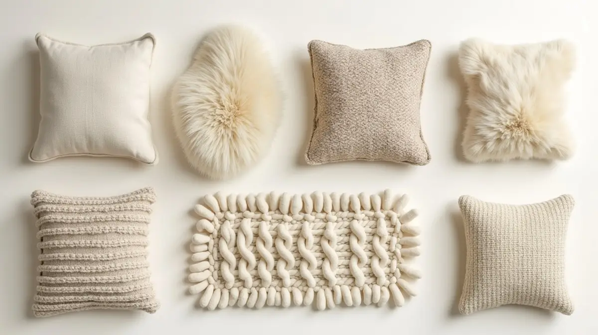 gem tliche textilien wie strickteppich und leinenkissen in naturfarben