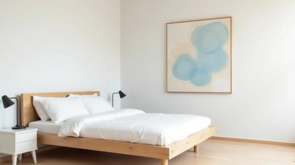 minimalistisch eingerichtetes schlafzimmer mit klaren linien und heller farbpalette