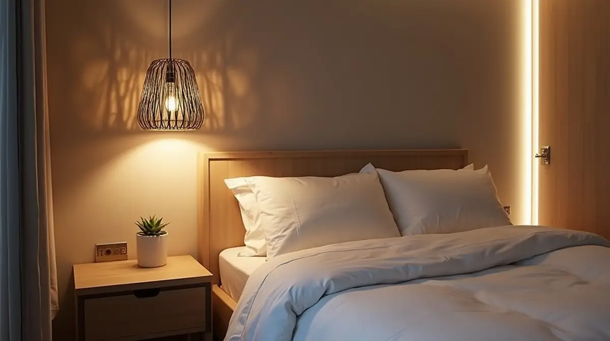 moderne statement beleuchtung im schlafzimmer mit einer skulpturalen pendelleuchte