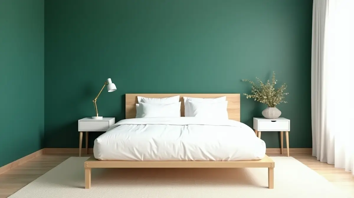 modernes schlafzimmer mit einer mutigen akzentwand in tiefem petrolgr n