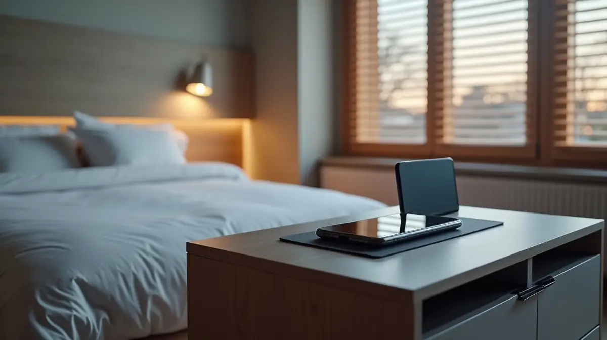 modernes schlafzimmer mit smart home integration wie kabelloser ladestation