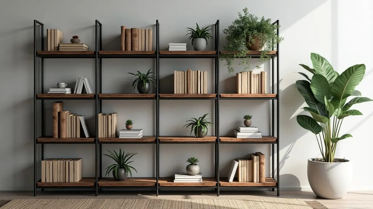 offenes b cherregal aus altholz und schwarzem eisenrahmen