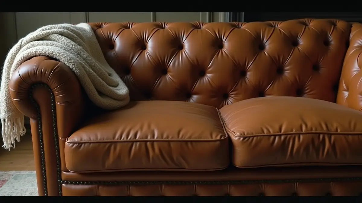 vintage ledersofa in cognac braun mit gem tlicher wolldecke